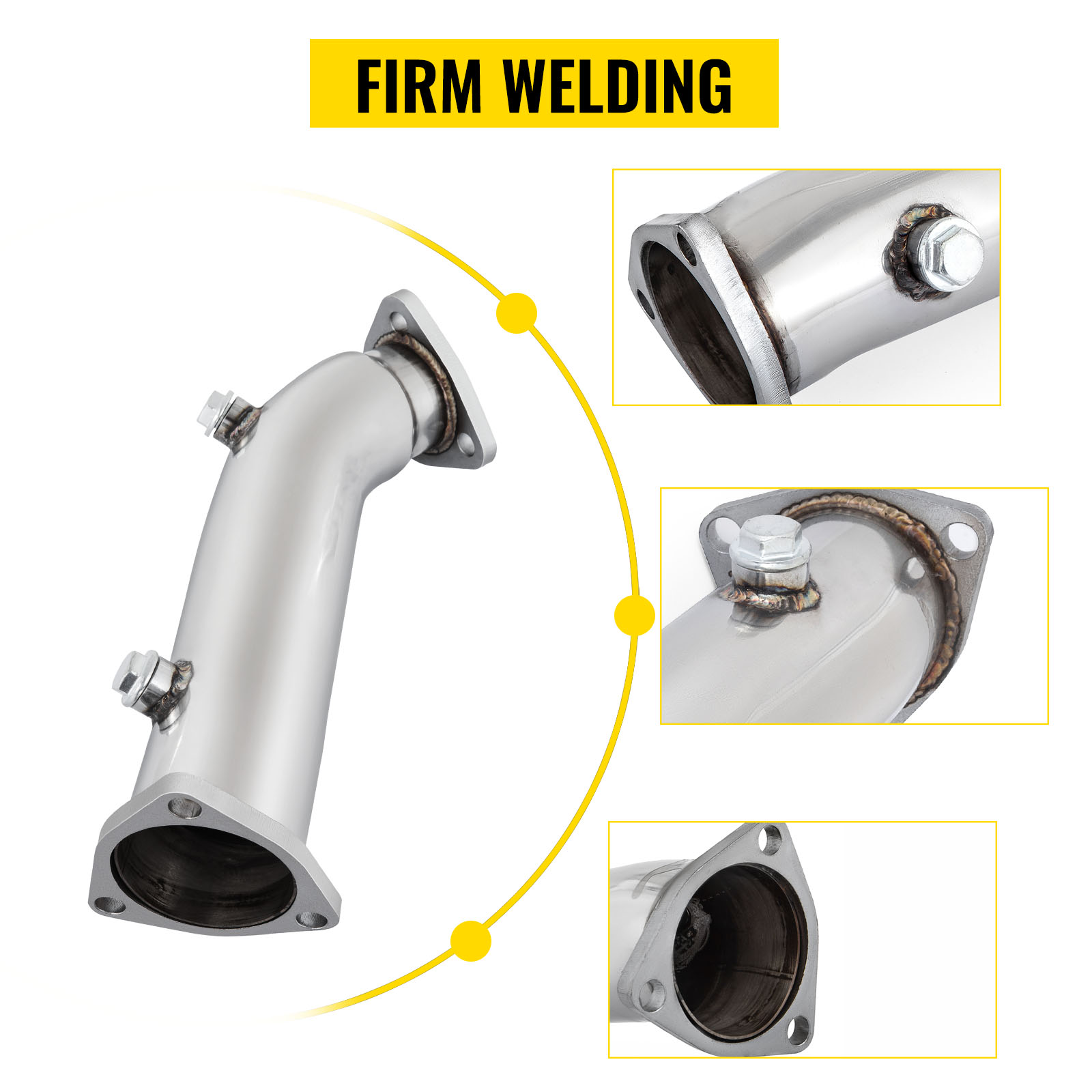 VEVOR downpipe exhaust with firm welding details and multiple angle views.