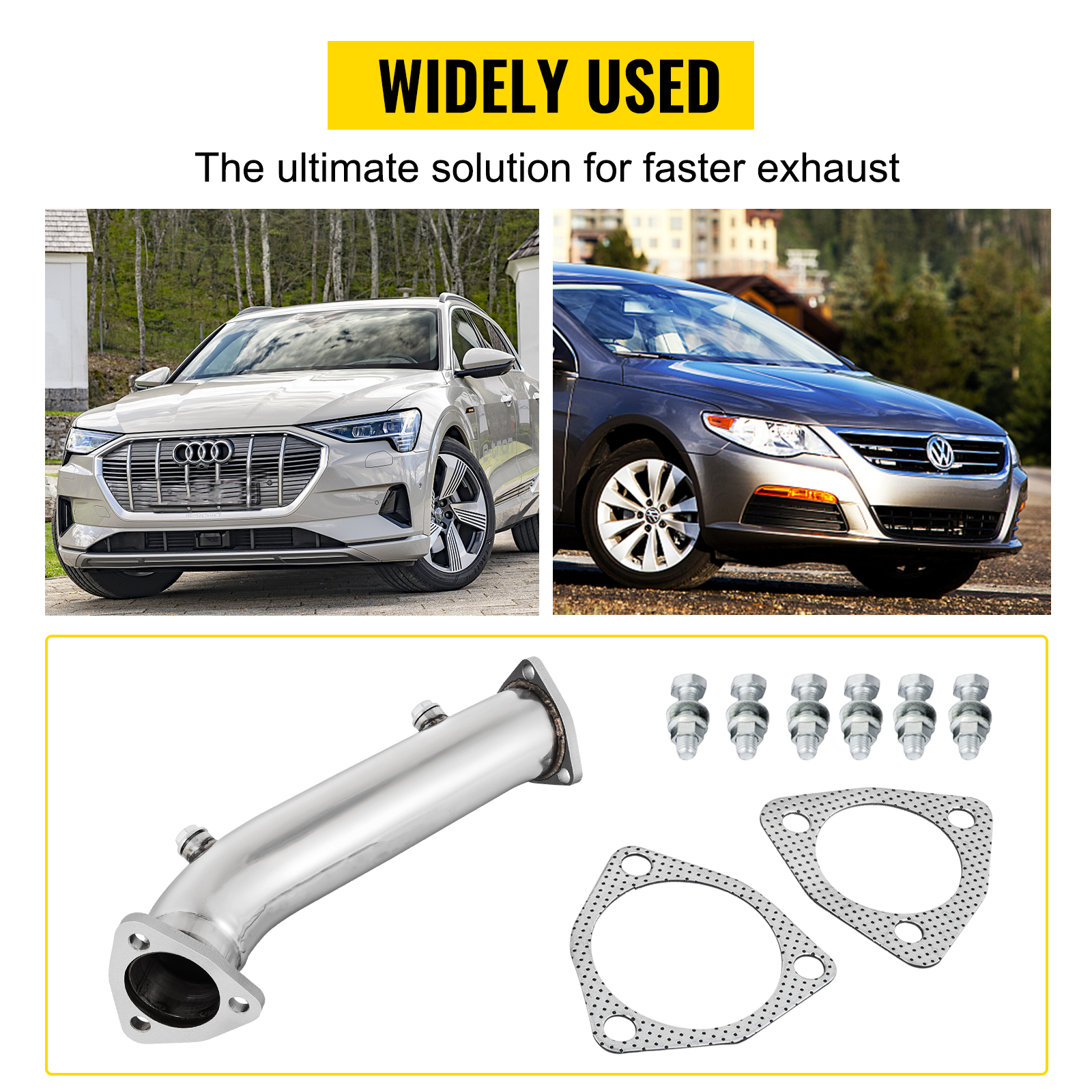 VEVOR downpipe exhaust kit with gaskets and bolts, compatible with audi and vw cars.