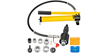 VEVOR hydraulic exhaust pipe expander with attachments and case on white background