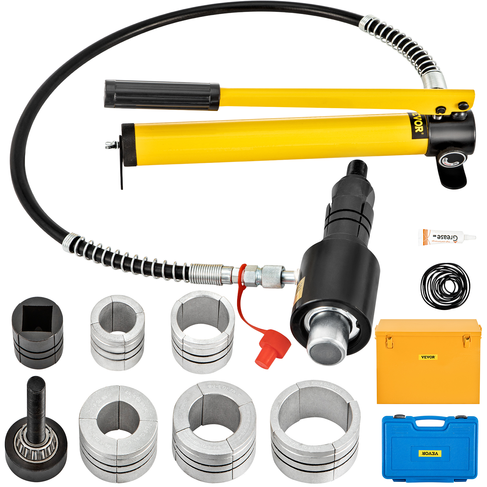 VEVOR hydraulic exhaust pipe expander with tool set and accessories.