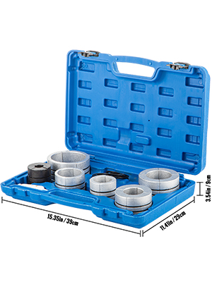 VEVOR hydraulic exhaust pipe expander kit in blue case with various sized tools.