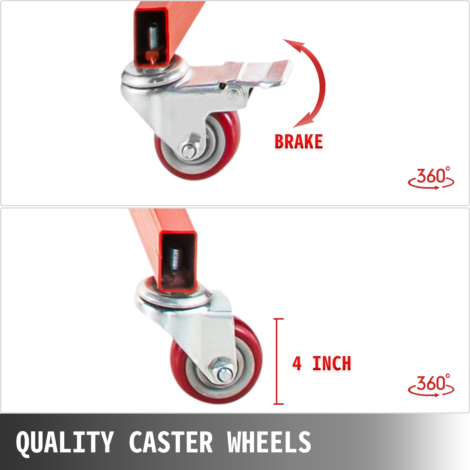 VEVOR automotive paint stand with 4-inch quality caster wheels and 360° rotation.