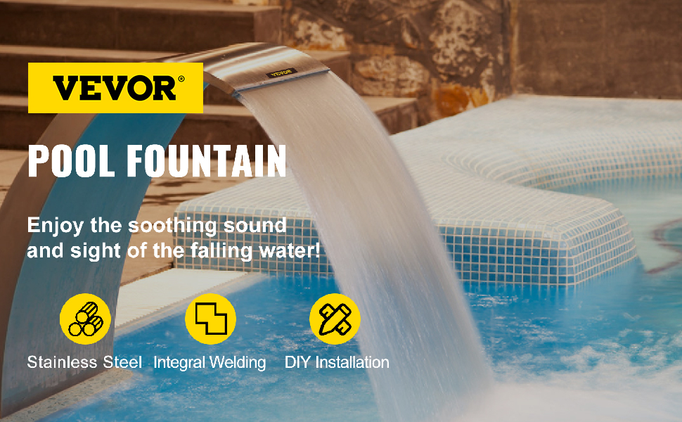 VEVOR pool waterfall fountain with stainless steel design for diy installation.