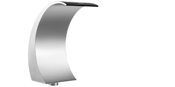 sleek stainless steel VEVOR pool waterfall fountain with a curved design.