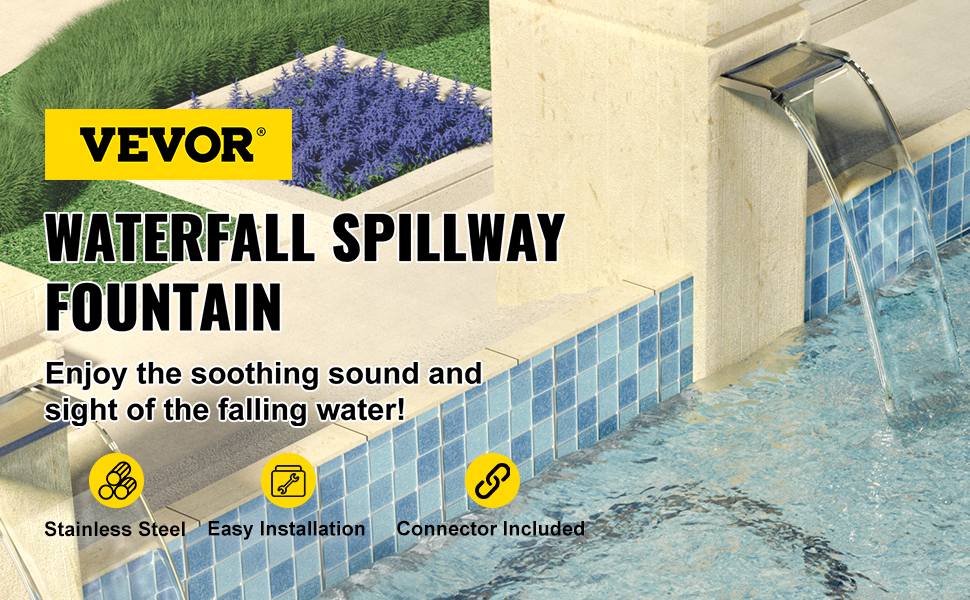 VEVOR pool fountain with stainless steel spillway and easy installation features.