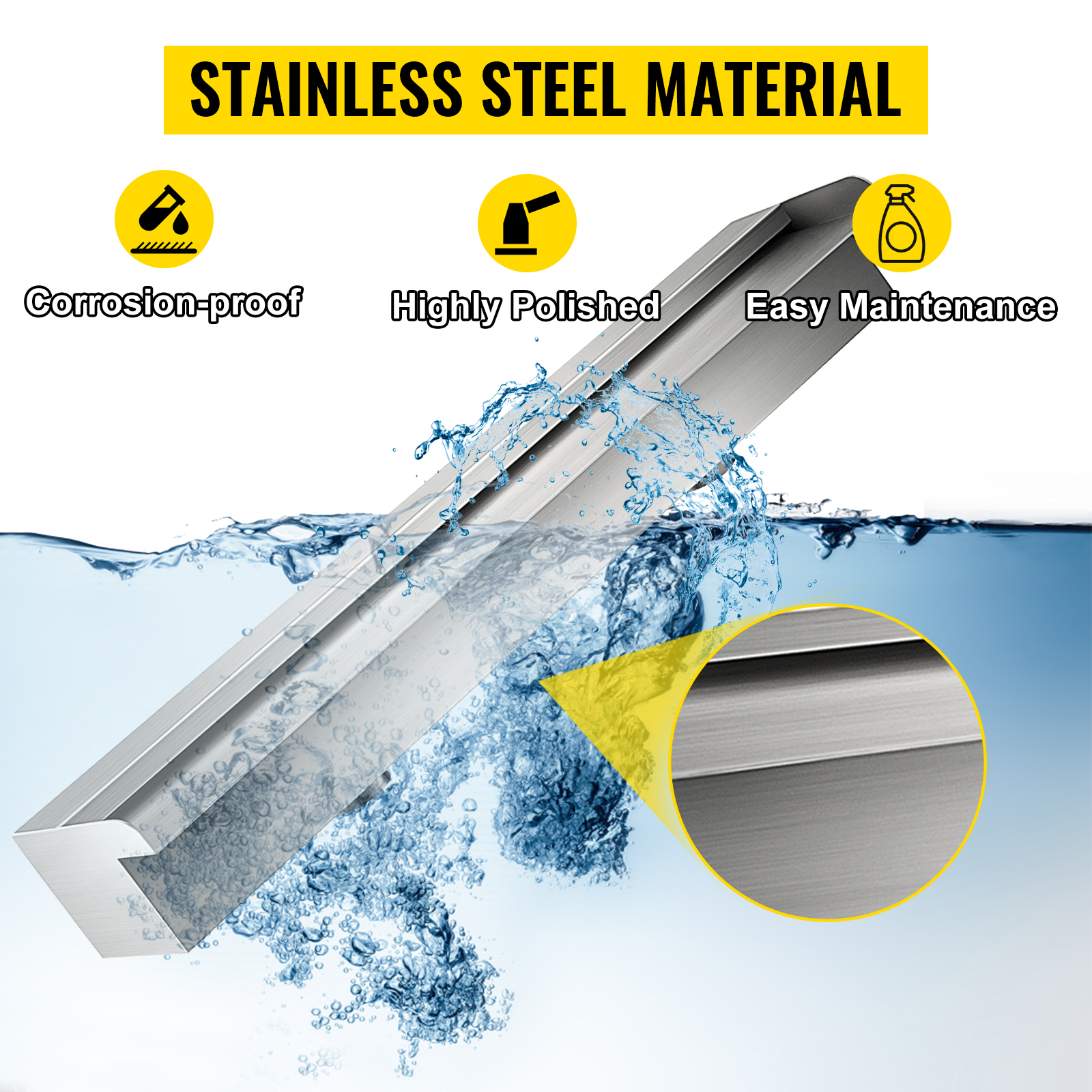 VEVOR pool fountain made of corrosion-proof stainless steel, highly polished, easy maintenance.