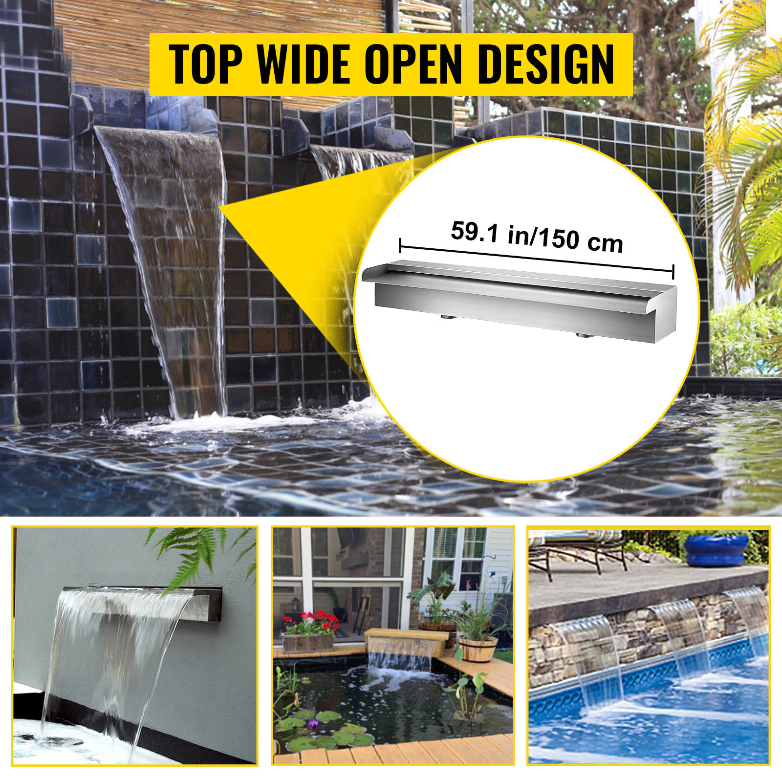top wide open design of a VEVOR pool fountain with flowing water cascade.