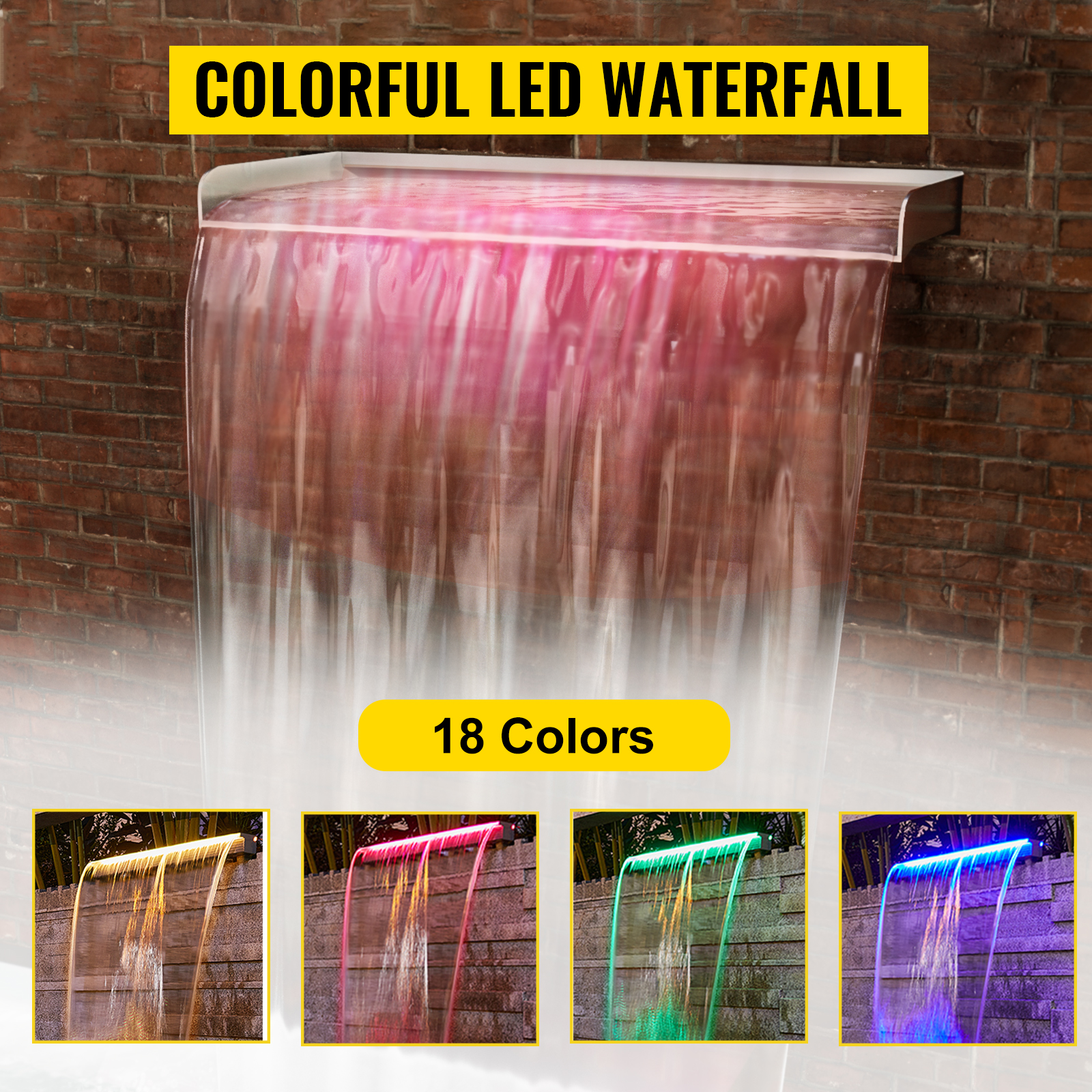 colorful led waterfall with 18 vibrant colors for VEVOR pool fountain.