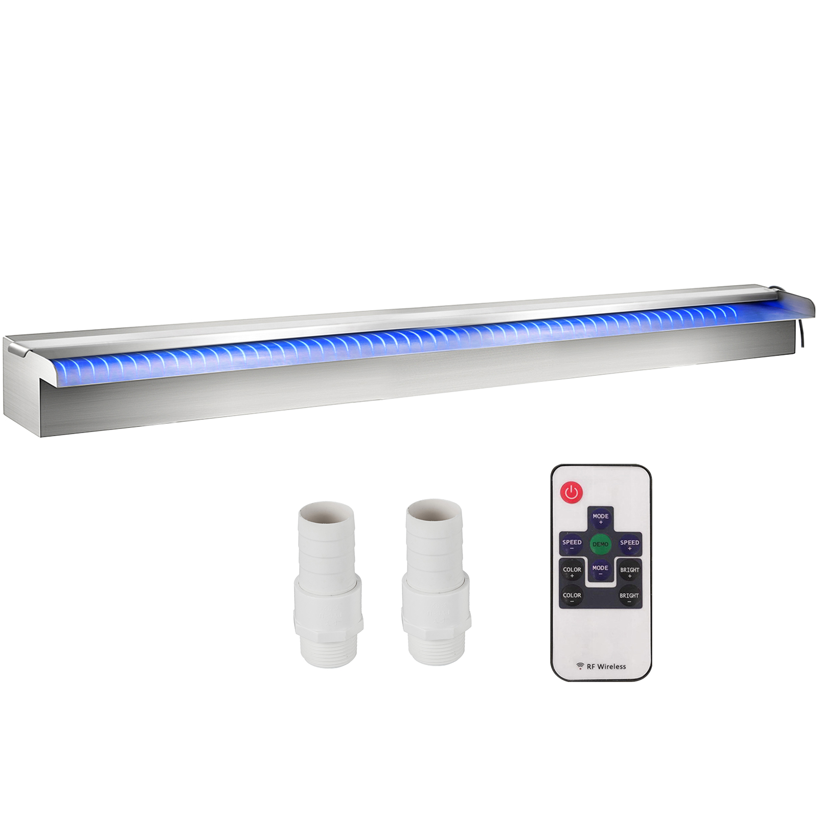 VEVOR pool fountain with led lights, two white connectors, and remote control.