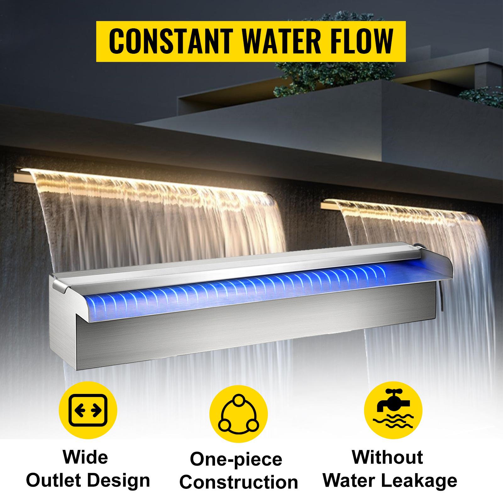 VEVOR pool fountain led waterfall with wide outlet and one-piece construction.