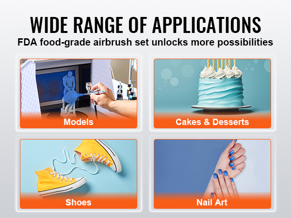 VEVOR airbrush kit applications: painting models, cakes, shoes, and nail art. unlock creative possibilities.