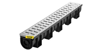 VEVOR trench drain system with black base and silver top grate.