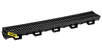VEVOR trench drain system with black grate and multiple side openings