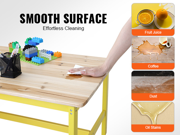 VEVOR kids table and bench set with smooth surface for easy cleaning of fruit juice, coffee, oil stains, and dust.