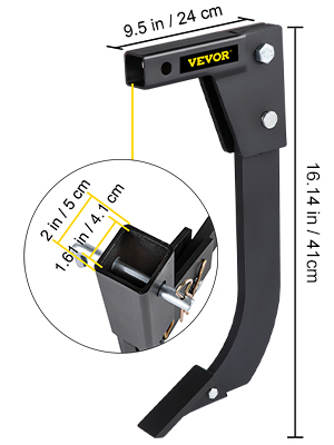 VEVOR hitch mounted ripper dimensions: 16.14 in x 9.5 in.
