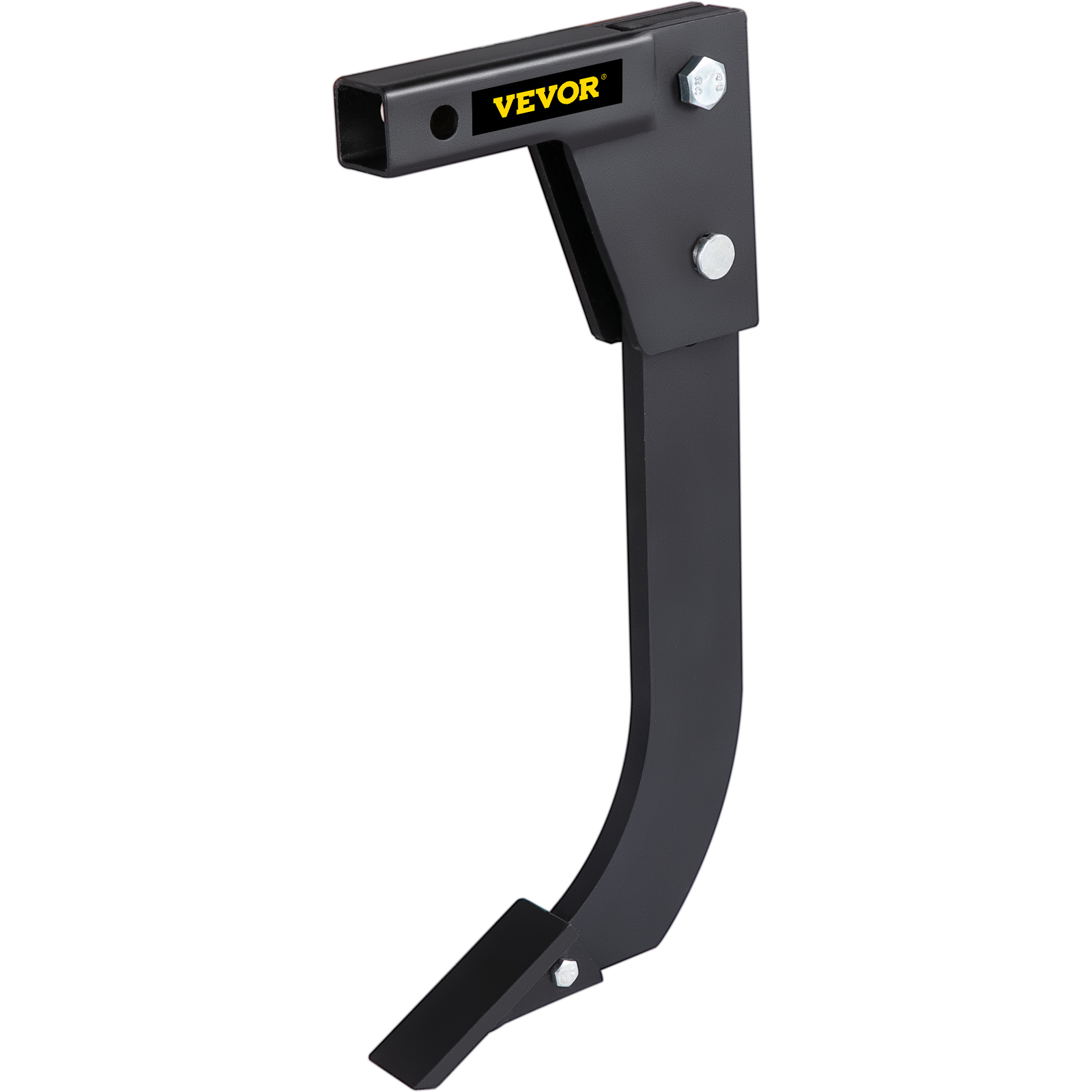 black VEVOR hitch mounted ripper with sturdy metal frame and bolts.