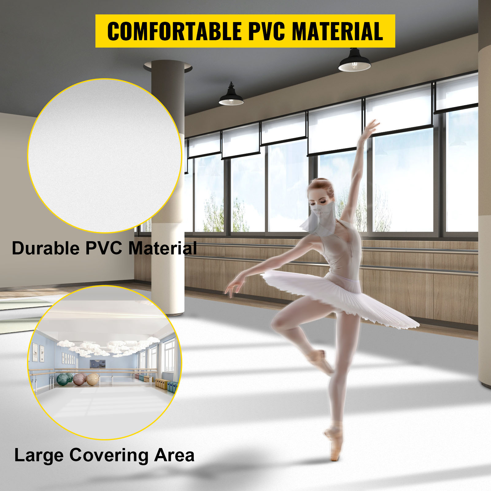 durable VEVOR dance floor in spacious studio, showcasing comfortable pvc material.