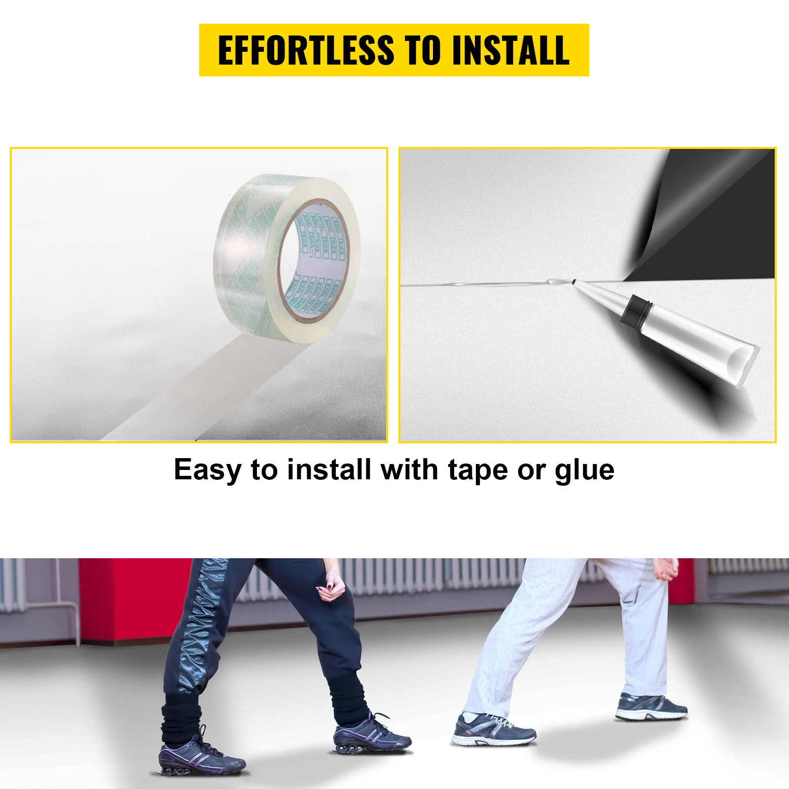 effortless installation of VEVOR dance floor using tape or glue.