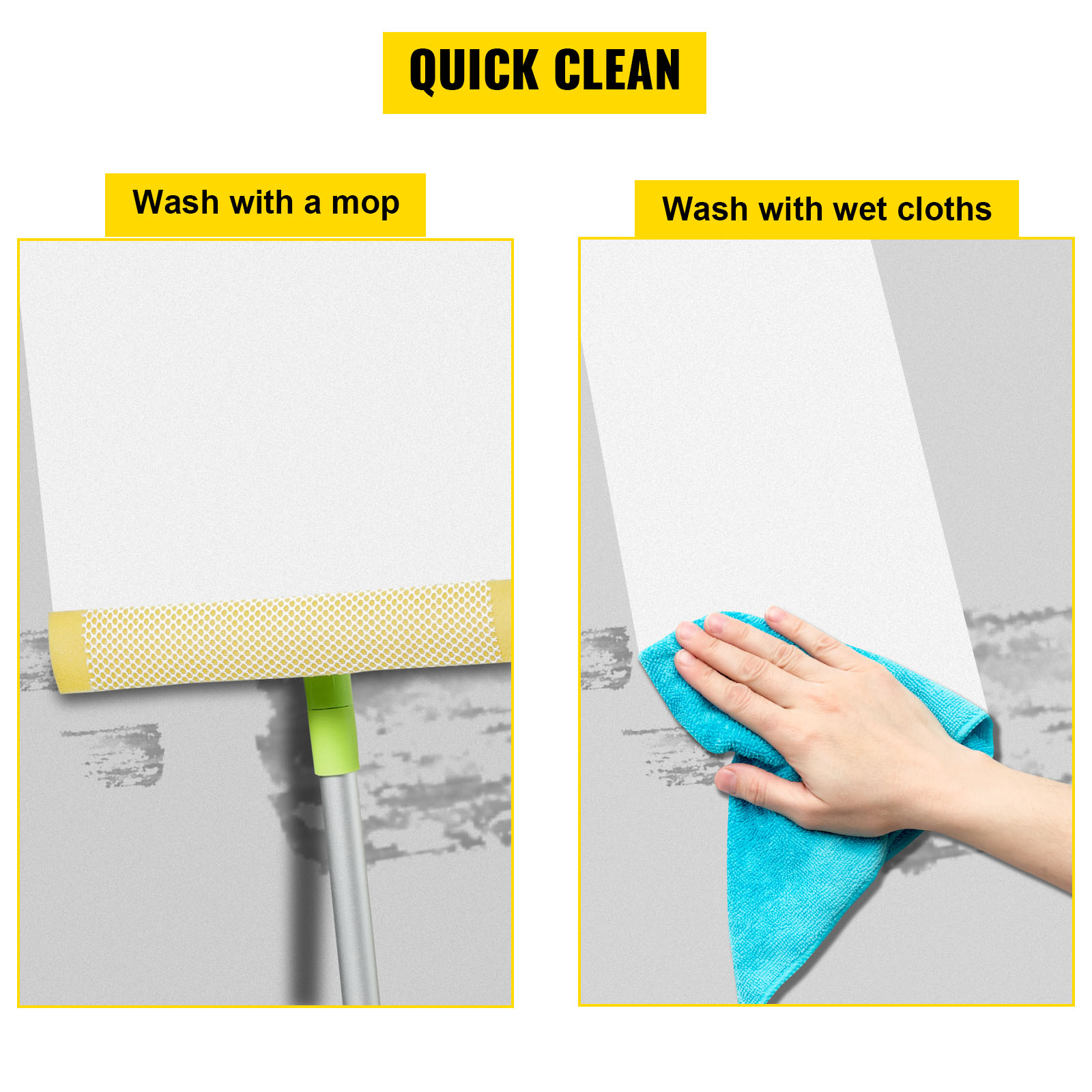 quick clean instructions for VEVOR dance floor: wash with a mop or wet cloth.