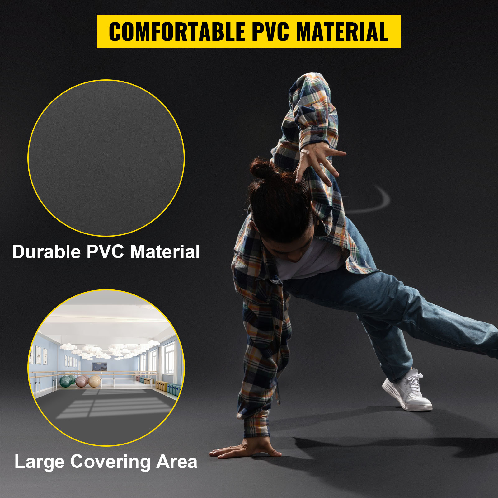 VEVOR dance floor - durable pvc material, large covering area, ideal for dance practice.