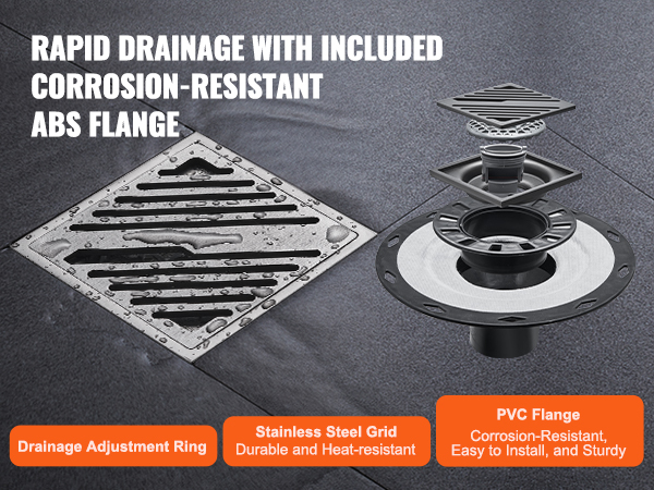 VEVOR shower curb kit with rapid drainage, corrosion-resistant pvc flange, and stainless steel grid.