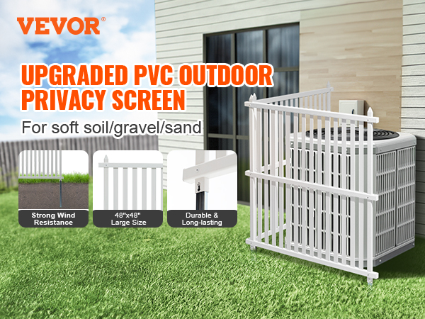 VEVOR vinyl privacy fence panels with strong wind resistance and durable pvc for soft soil, gravel, or sand.