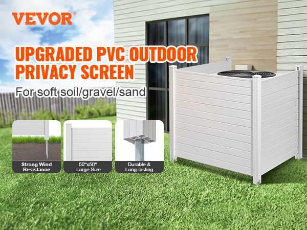 VEVOR privacy screens, durable outdoor pvc, strong wind resistance, for gravel and sand, large size.