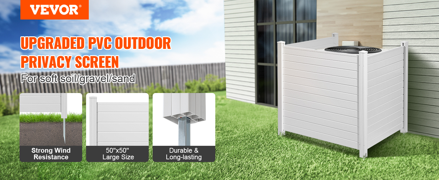 VEVOR privacy screens, durable outdoor pvc, strong wind resistance, for gravel and sand, large size.