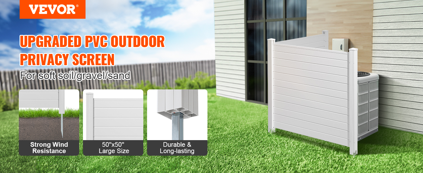 VEVOR outdoor privacy screen with strong wind resistance, 50"x50" size, durable for soft soil/gravel.