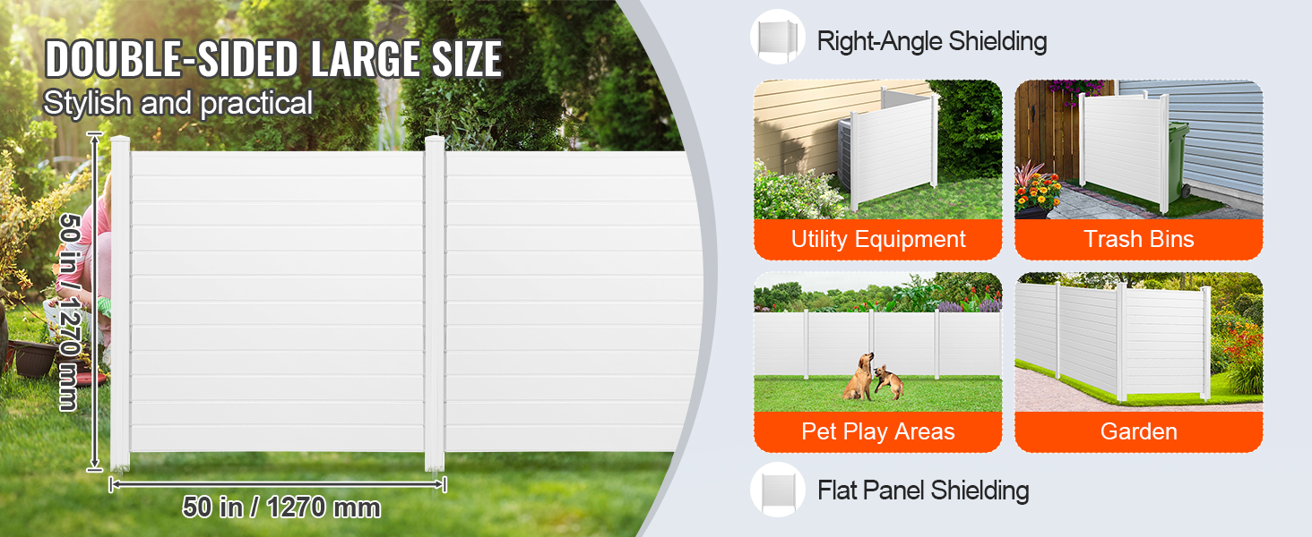 VEVOR outdoor privacy screen: double-sided, large size, right-angle shielding for utility, trash bins, pets, garden.