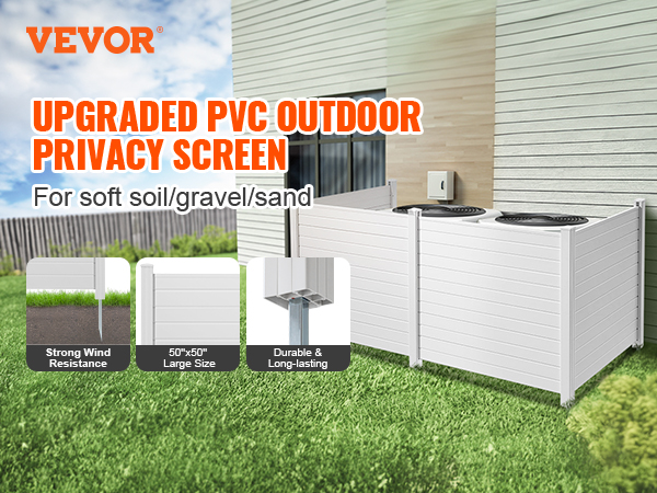 VEVOR privacy screens: upgraded pvc outdoor screens, strong wind resistance, 50"x50" size, durable.