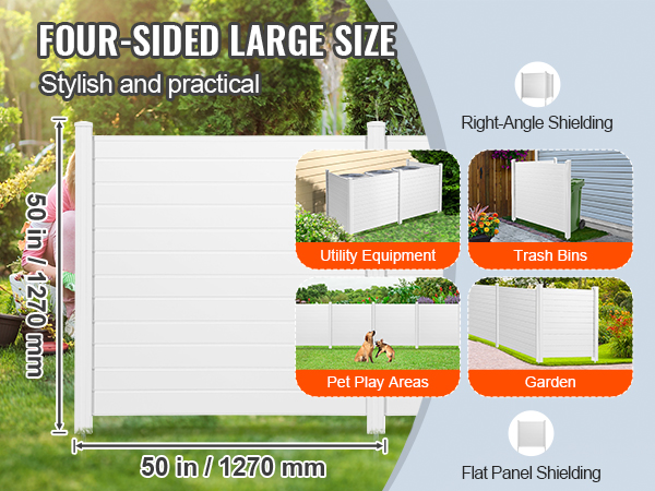 VEVOR privacy screens for utility equipment, trash bins, pet play areas, and garden, 1270mm x 1270mm.