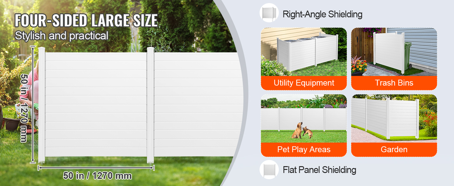 VEVOR privacy screens for utility equipment, trash bins, pet play areas, and garden, 1270mm x 1270mm.