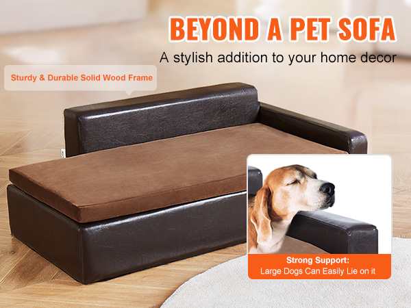 sturdy and stylish VEVOR dog couch with solid wood frame, perfect for large dogs in modern home decor.