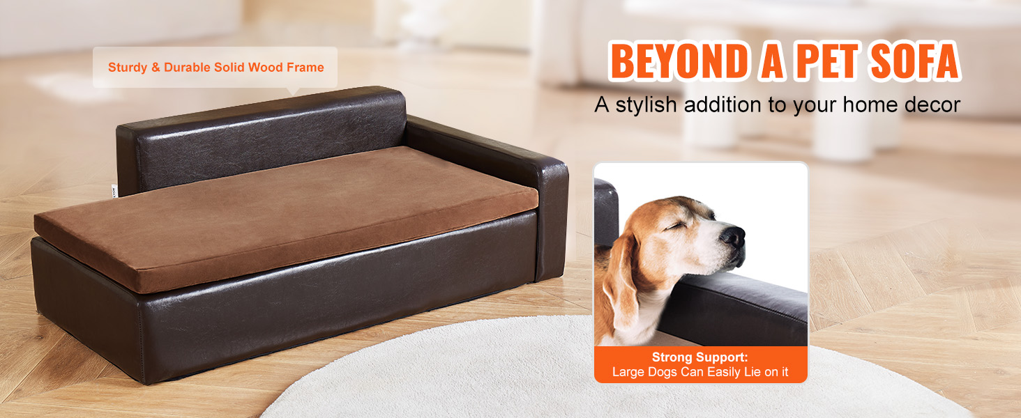 sturdy and stylish VEVOR dog couch with solid wood frame, perfect for large dogs in modern home decor.