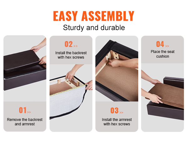 easy assembly guide for the VEVOR pet sofa, showing step-by-step instructions and hands-on installation.