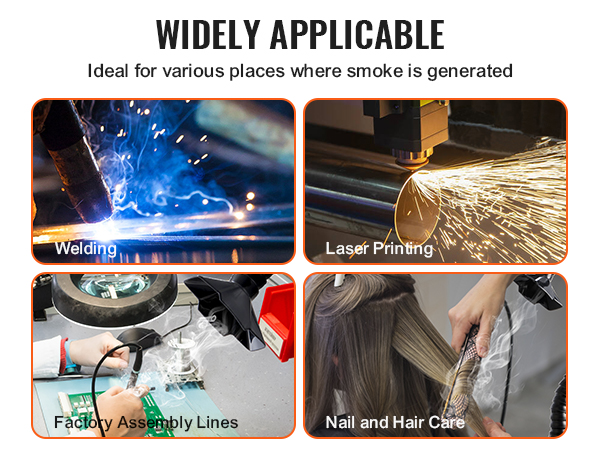 VEVOR solder fume extractor used in welding, laser printing, factory assembly lines, nail and hair care.