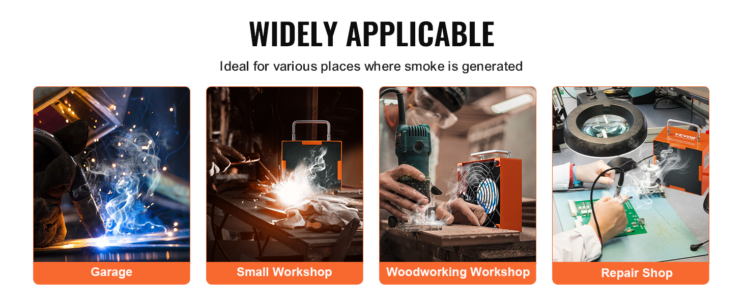VEVOR solder fume extractor in garage, small workshop, woodworking workshop, and repair shop. widely applicable.