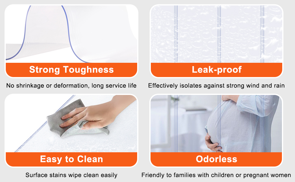 strong and leak-proof VEVOR strip curtain; easy to clean, odorless, family-friendly.