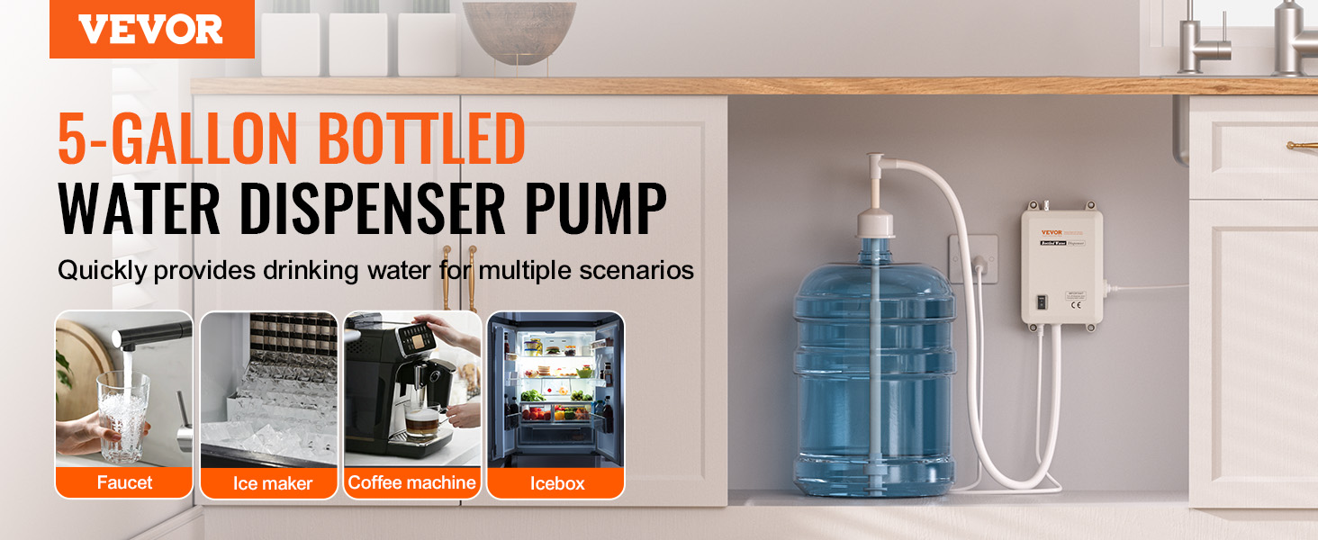 VEVOR water dispenser: 5-gallon bottled water pump for faucets, ice makers, coffee machines, and iceboxes.