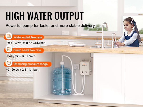 flexible flow control with VEVOR water dispenser under kitchen sink, stable water delivery, reduces consumption.