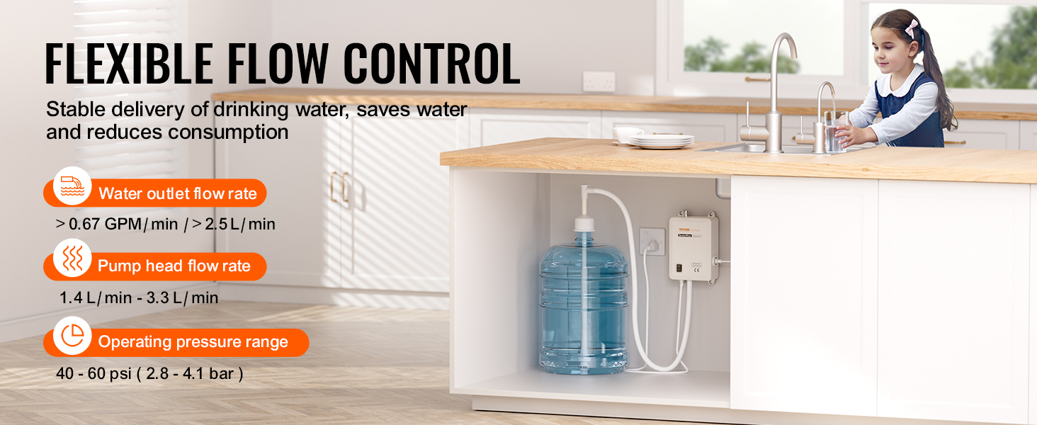 flexible flow control with VEVOR water dispenser under kitchen sink, stable water delivery, reduces consumption.