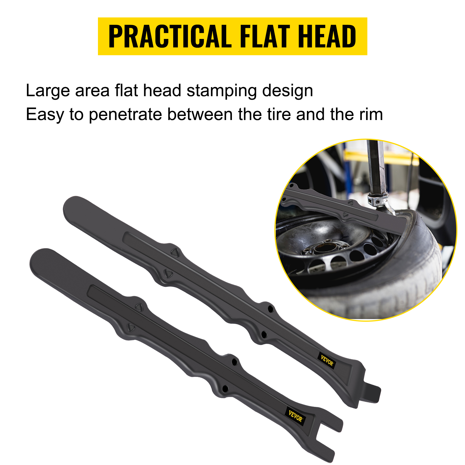 VEVOR tire iron set with practical flat head, easy penetration between tire and rim.