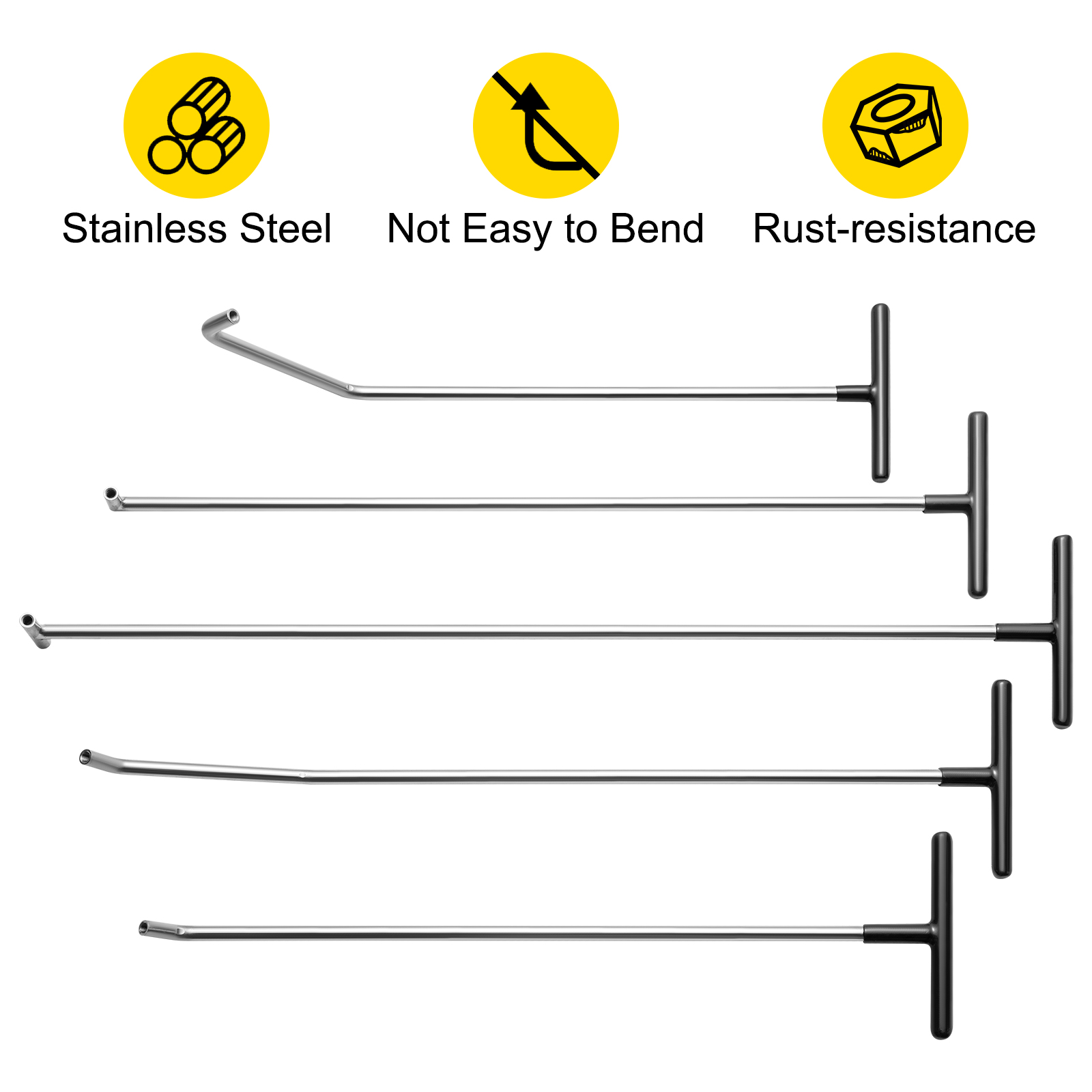 VEVOR dent removal kit with stainless steel, rust-resistant rods, and t-shaped handles.