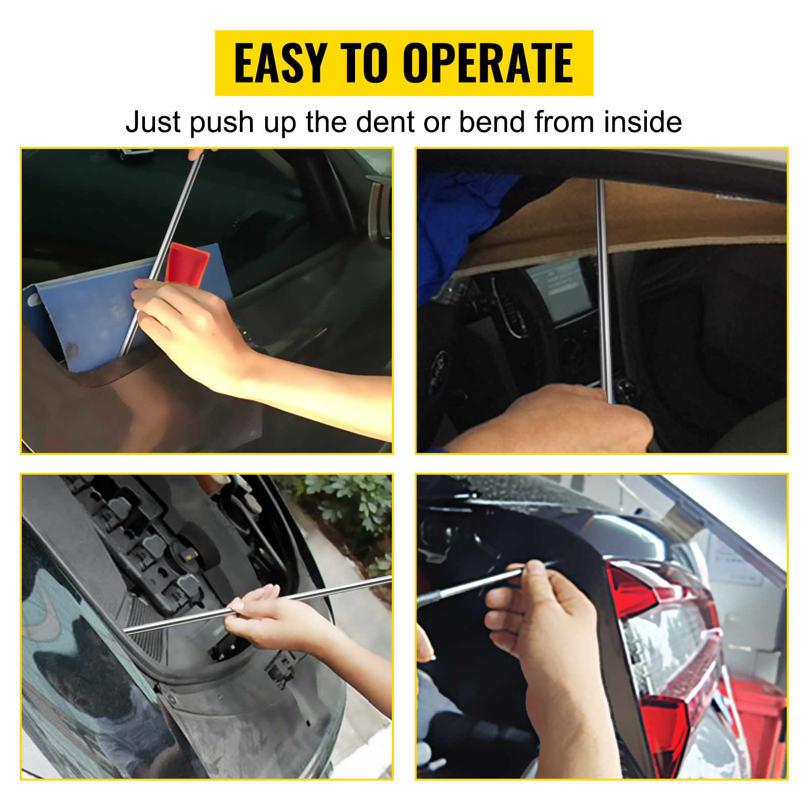 VEVOR dent removal kit in use on various car parts, showing easy operation.