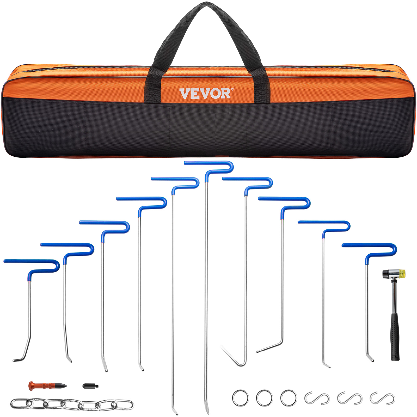 VEVOR dent removal kit with tools and carrying case, blue handles, and accessories.
