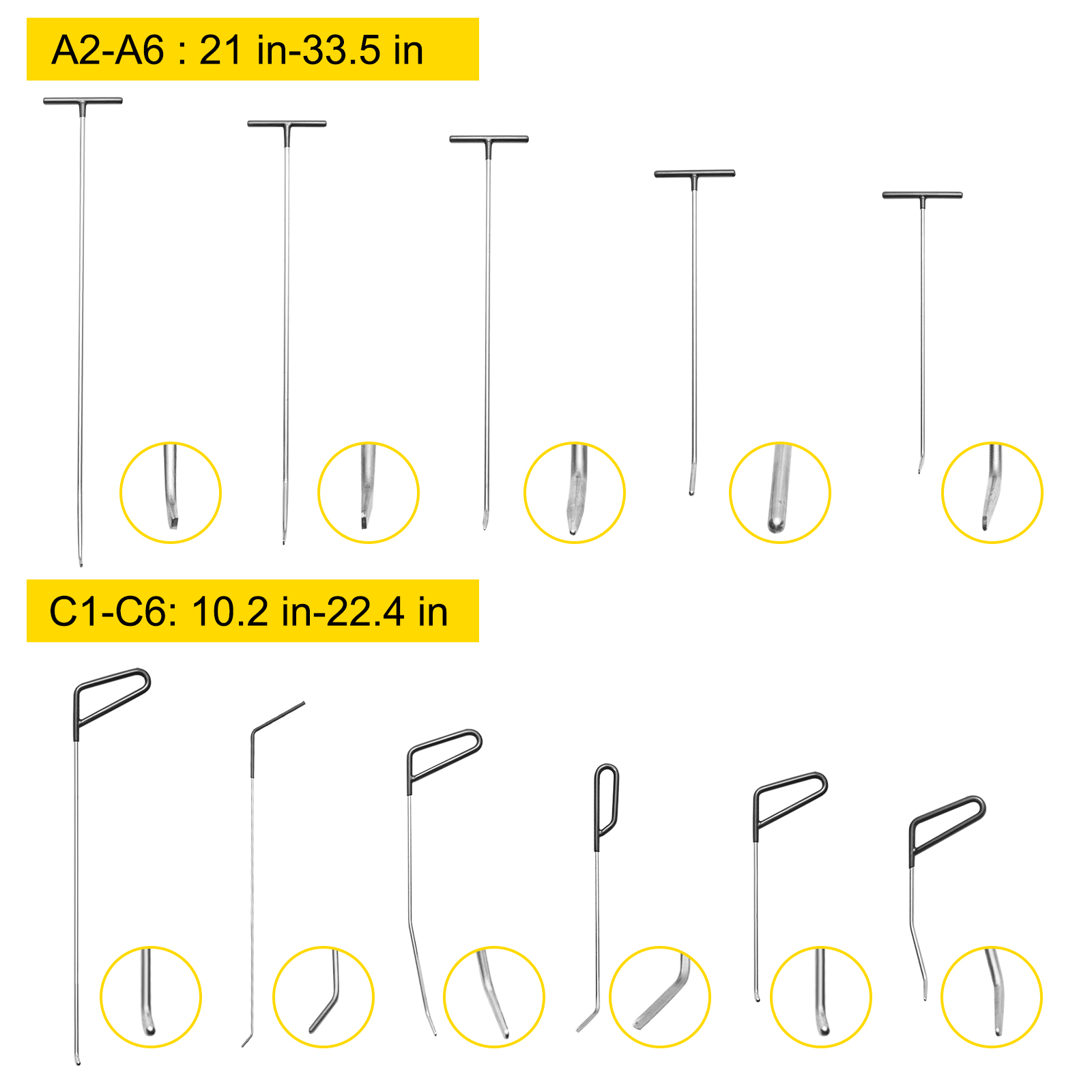 VEVOR dent removal kit rods with varying lengths and handle designs for precise repairs.