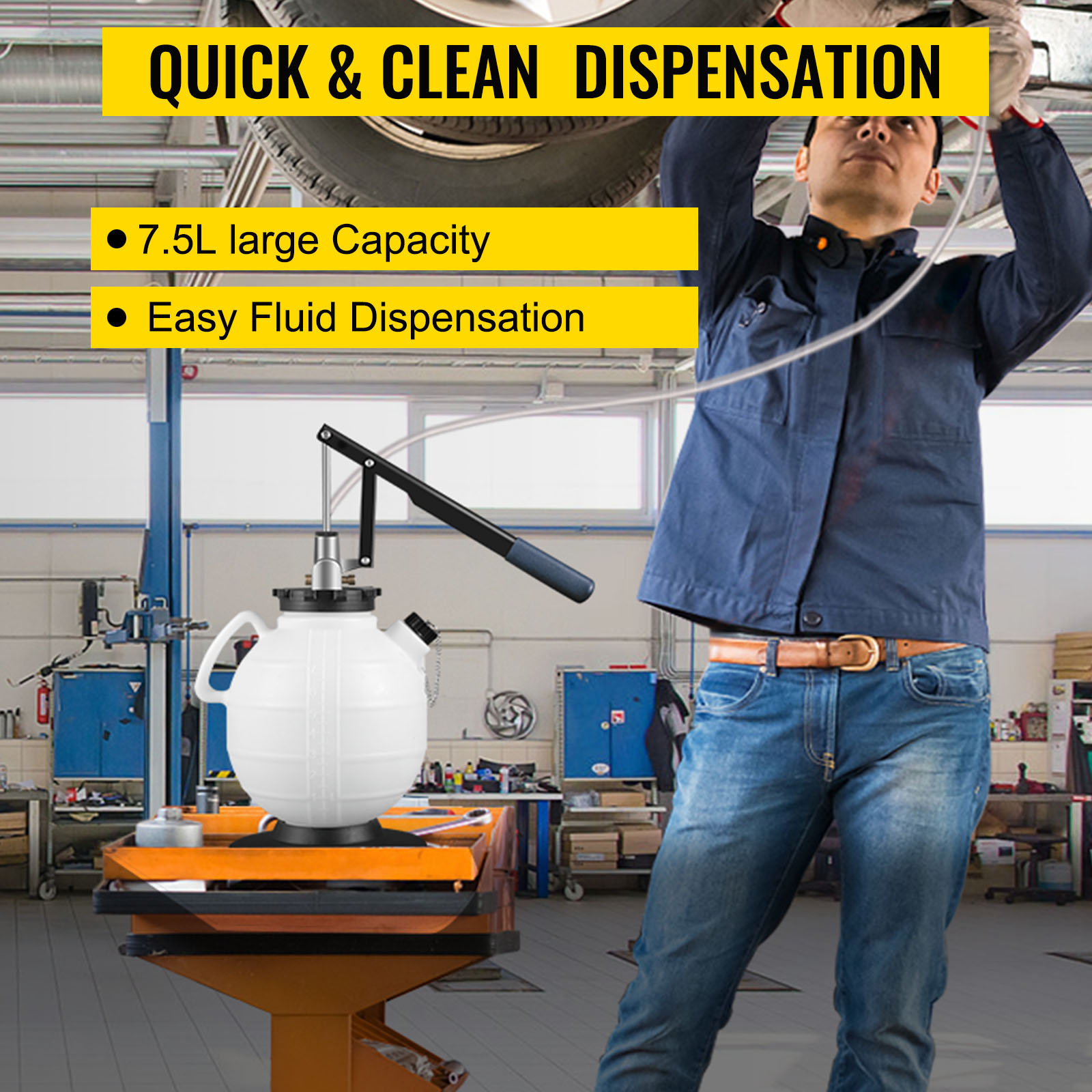 VEVOR transmission fluid pressure bleeder with 7.5l capacity for easy fluid dispensation.