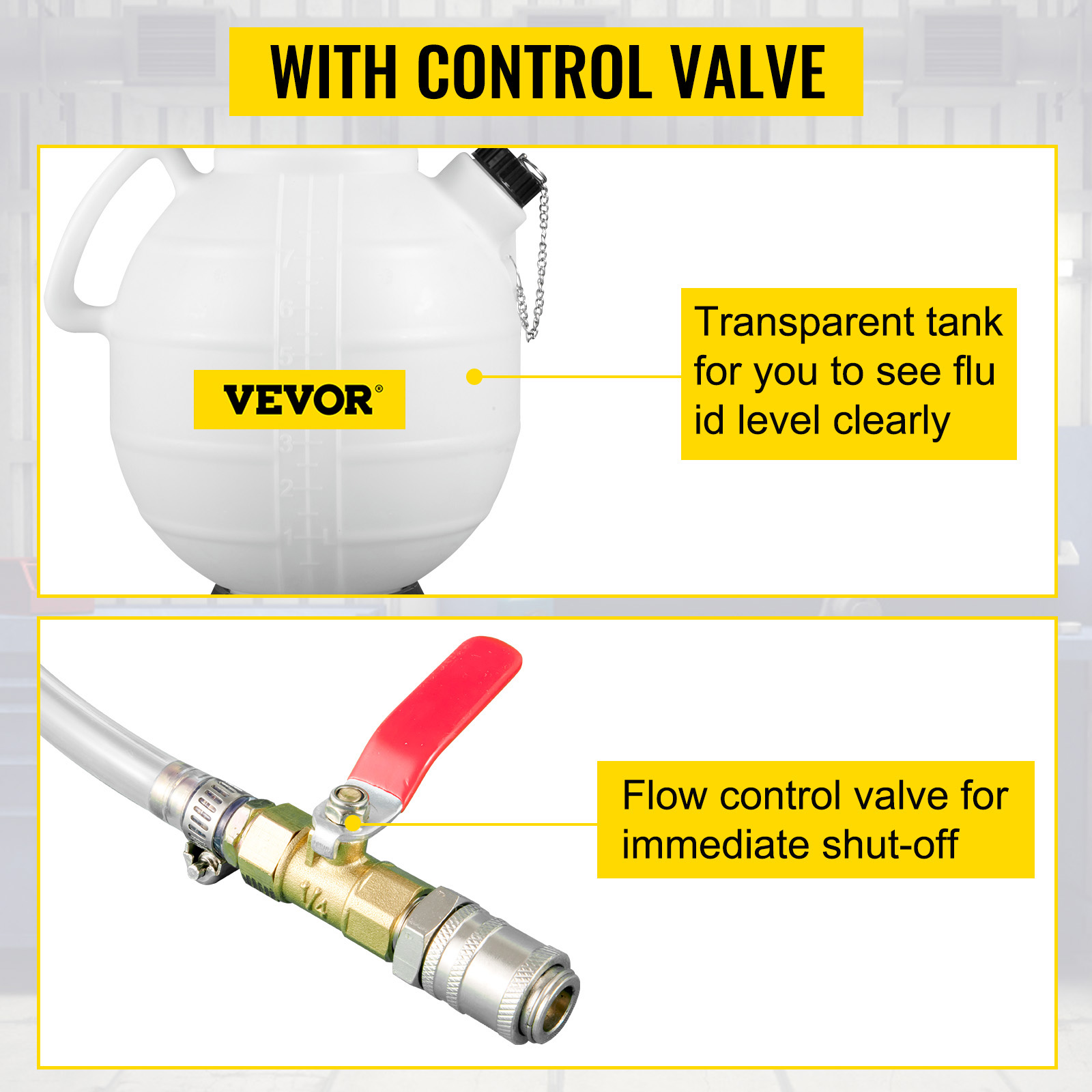 VEVOR transmission fluid pressure bleeder with control valve and transparent tank.