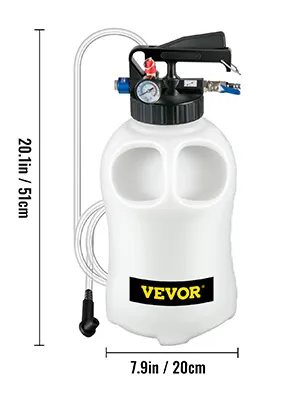 VEVOR transmission fluid pump, 20.1in tall with hose and gauge attached.